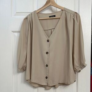 Boohoo Taupe Button-Up Blouse